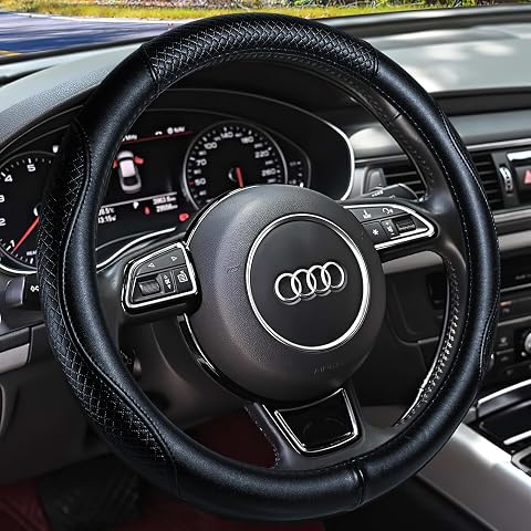 Car Steering Wheel Cover Genuine Leather Stitched