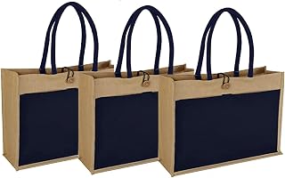 Jute Shopping Bag with Zippered Pocket Set of 3