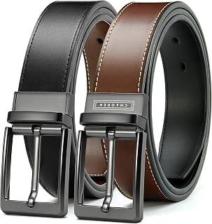 Men Genuine Leather Reversible Belt Black Brown image 2