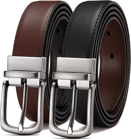 Men Genuine Leather Reversible Belt Black Brown